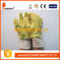 Gants froissés de latex de jaune, gants de coton avec le poignet tricoté (DCL410)